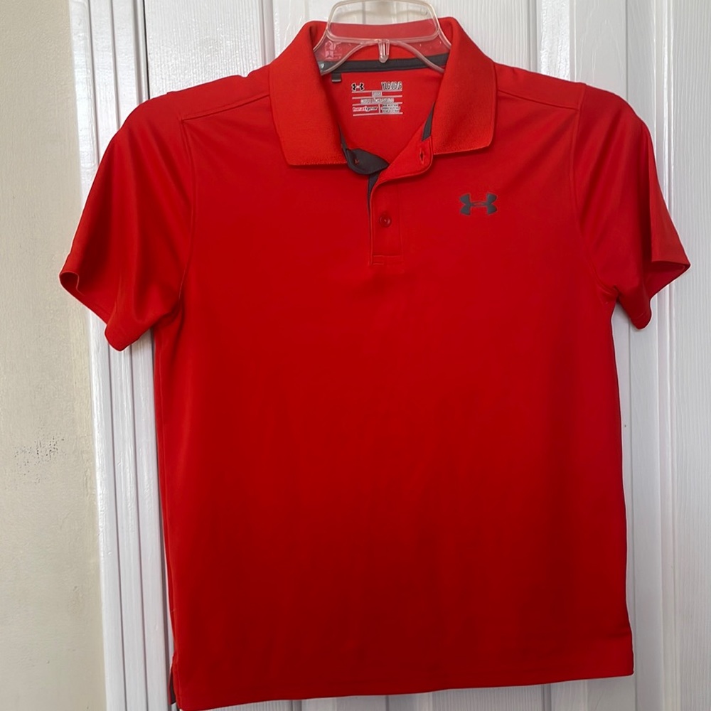 Under Armour collared shirt, YLG heatgear, orange with gray accents.